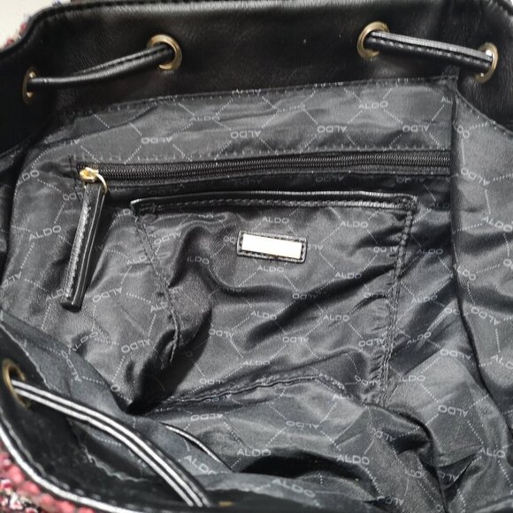 Aldo Adult Ladies Burgundy with Sparkly Yarn & Black Trim Snap Closure Backpack - Picture 8 of 16